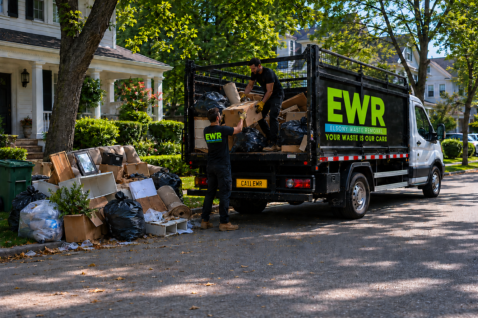 EWR waste removal team loading a truck on a London street