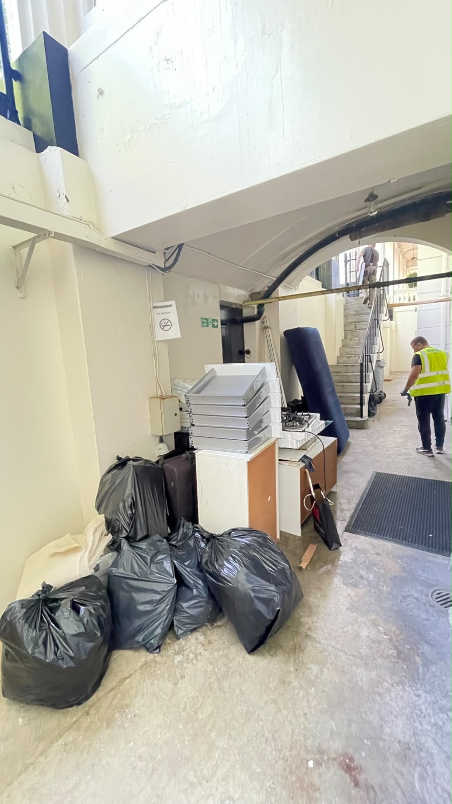Interior renovation debris before property clearance
