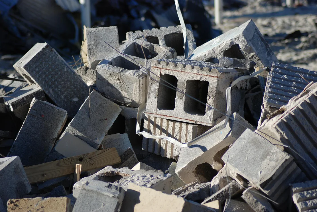 Pile of concrete blocks and construction rubble