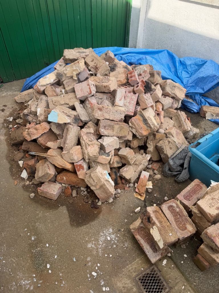 Pile of broken bricks and rubble from a construction site