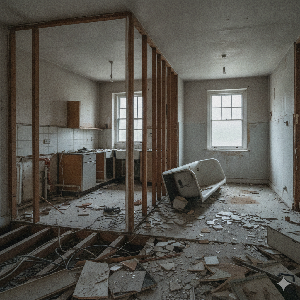 Kitchen and bathroom fixtures being stripped out