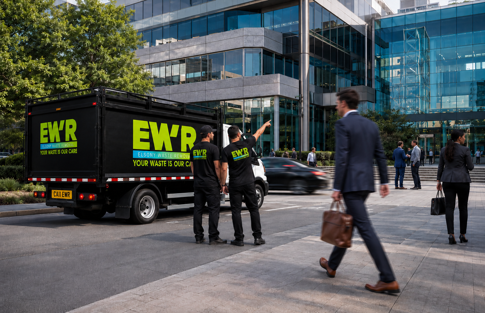 EWR waste removal team and truck on a London street during office clearance