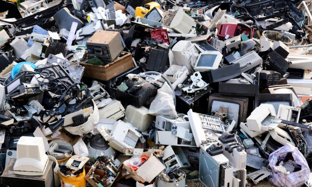 Telephones and networking hardware awaiting collection