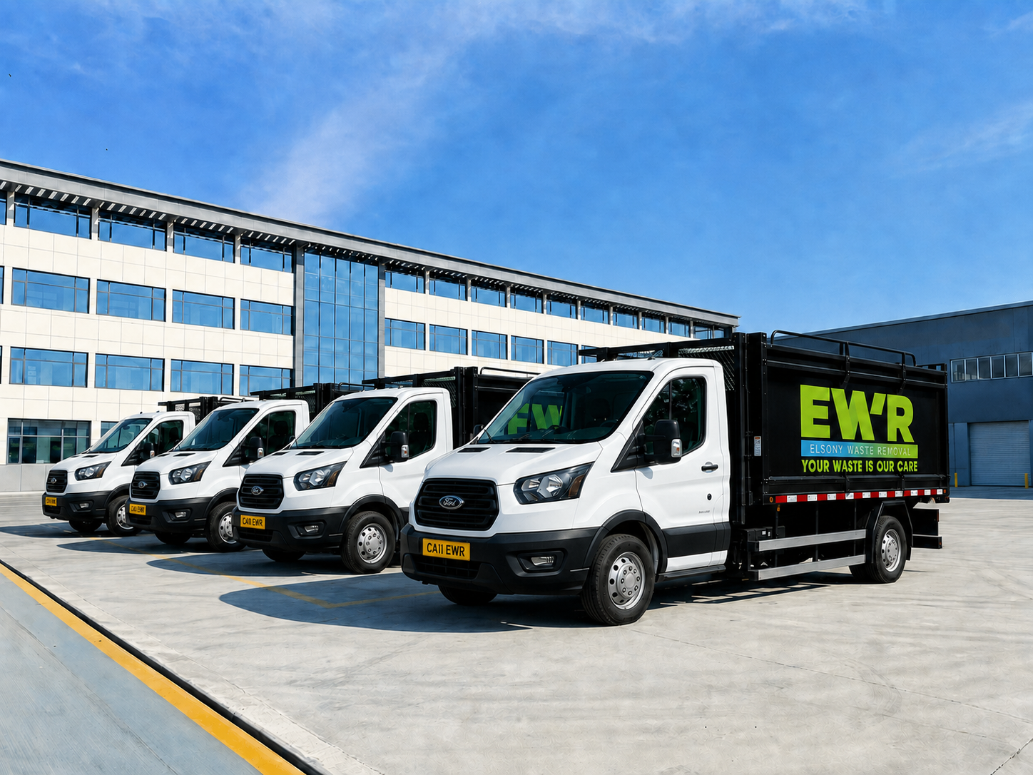 EWR waste removal fleet parked at the depot